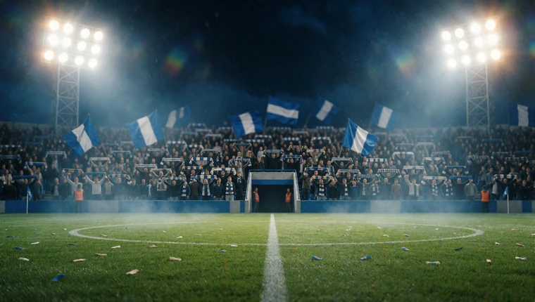 Flutlichtstadion mit voller Kurve und Rasenmarkierungen als Matchday-Motiv f&uuml;r Sportwetten bei BetScore