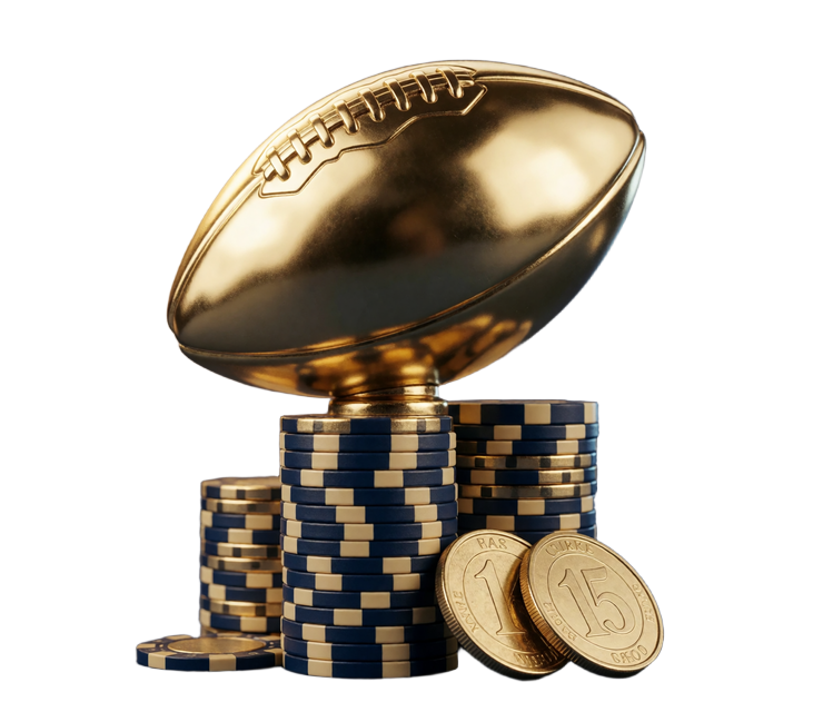 Goldener Football-Pokal auf einem Stapel Casino-Chips als Symbol f&uuml;r progressive Jackpot-Slots